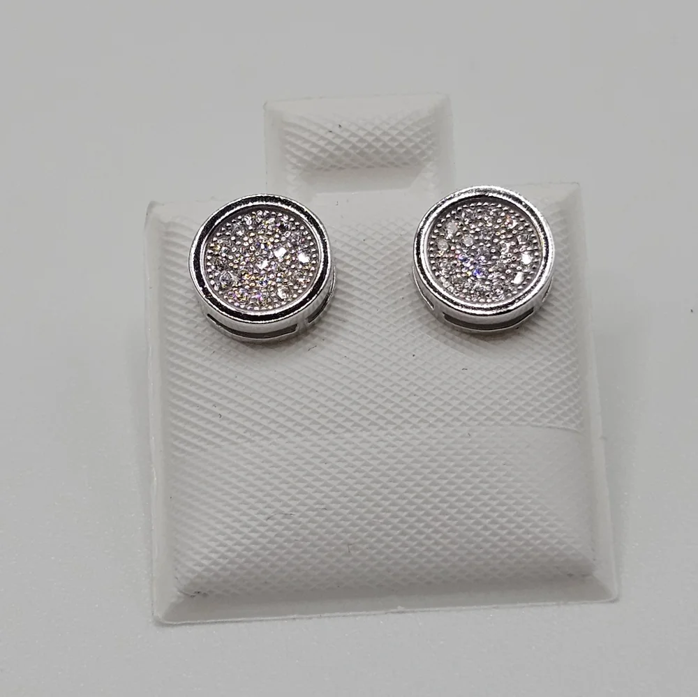 Sterling Silver 925 Rhodium Plated Micro Pave Clear Round CZ Stud Earrings